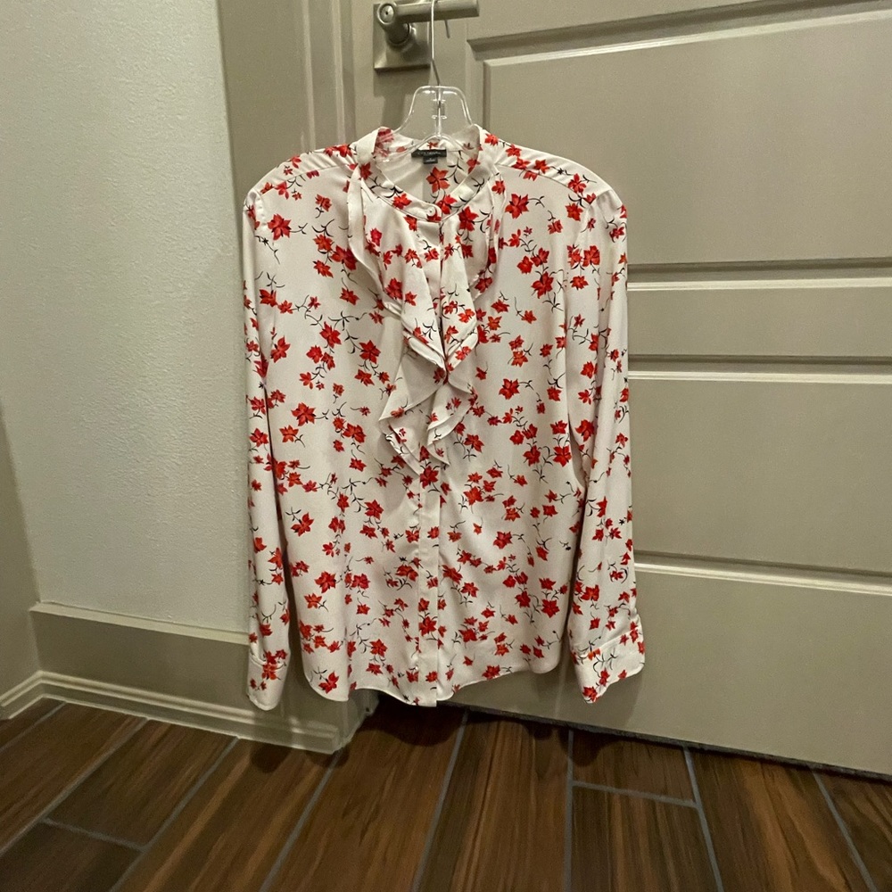 Ann Taylor Blouse with Red Flower Print Size S